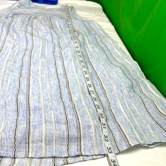 Madewell Women's XXS Yoked Mini Dress in Textured Stripe Sleeveles Blue Pockets - Picture 14 of 16